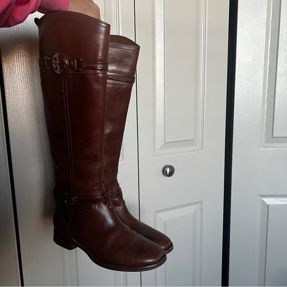 TORY BURCH Calista Cognac Leather Riding Boot SZ 7 - Picture 9 of 15